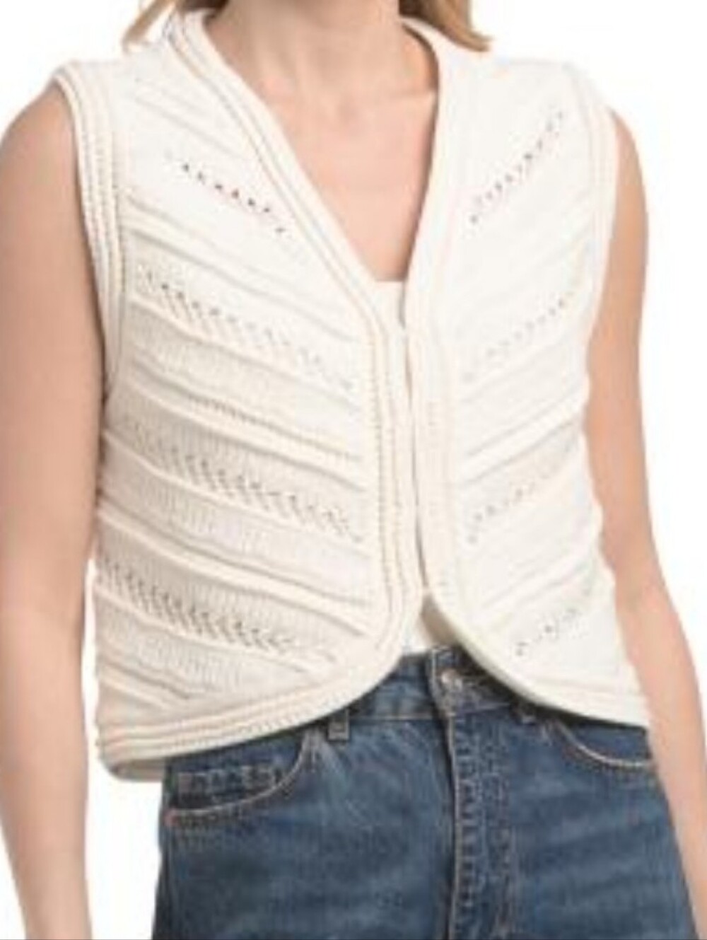 Elie Tahari White Knit Crochet V-neck Sweater Vest Women's Medium.